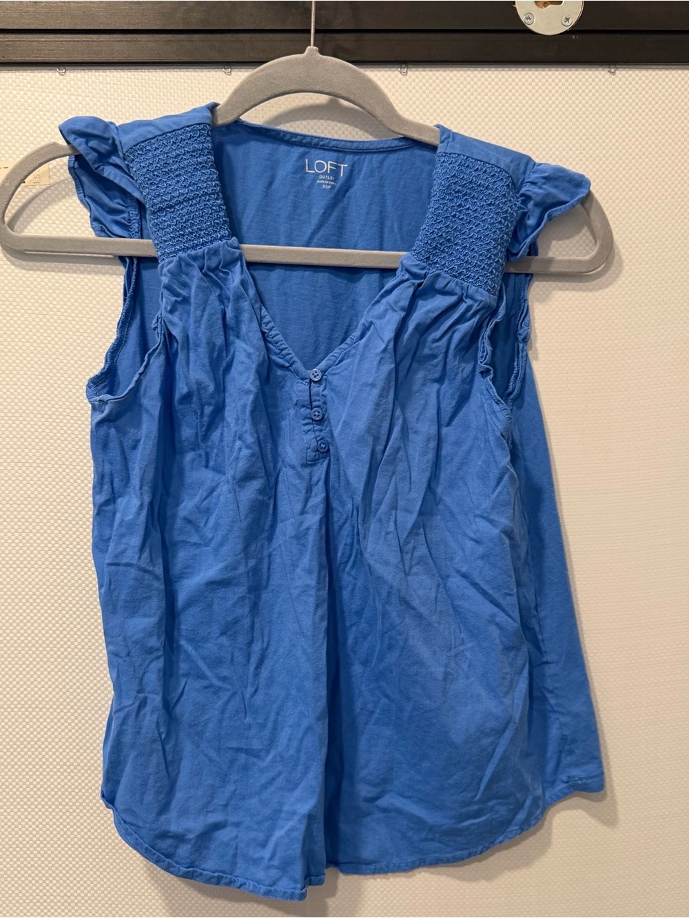 LOFT Blue Smocked Sleeveless V-Neck Tank